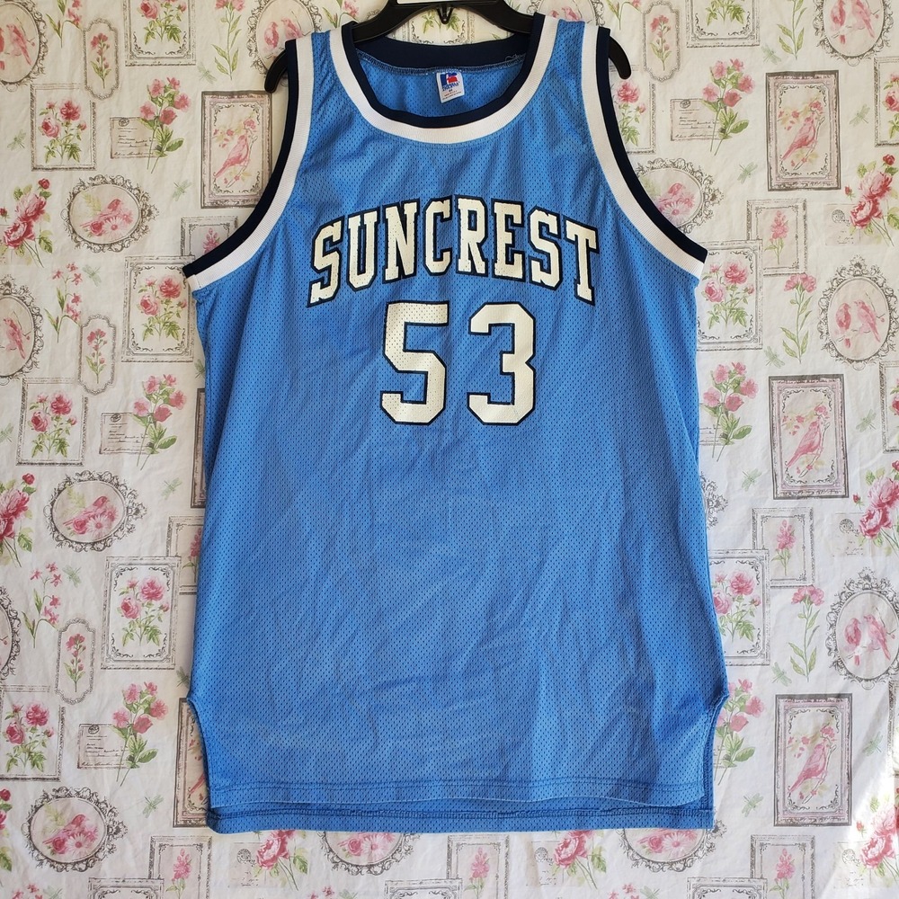 Vintage Russell Athletic Suncrest 53 Blue Mesh Basketball‎ Jersey Size 44